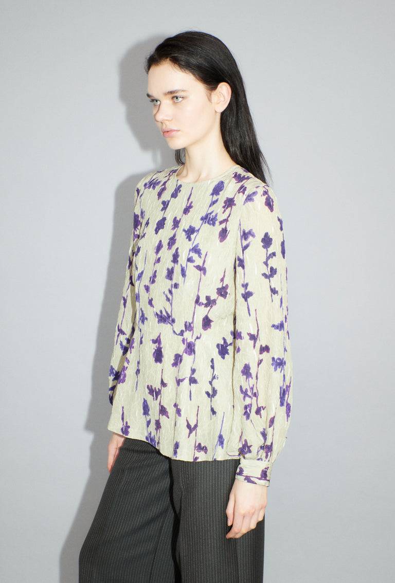 Odeeh Flower Items on Crushed Crepe Bluse, Almond Verkauf