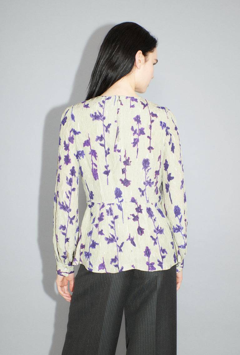 Odeeh Flower Items on Crushed Crepe Bluse, Almond Verkauf