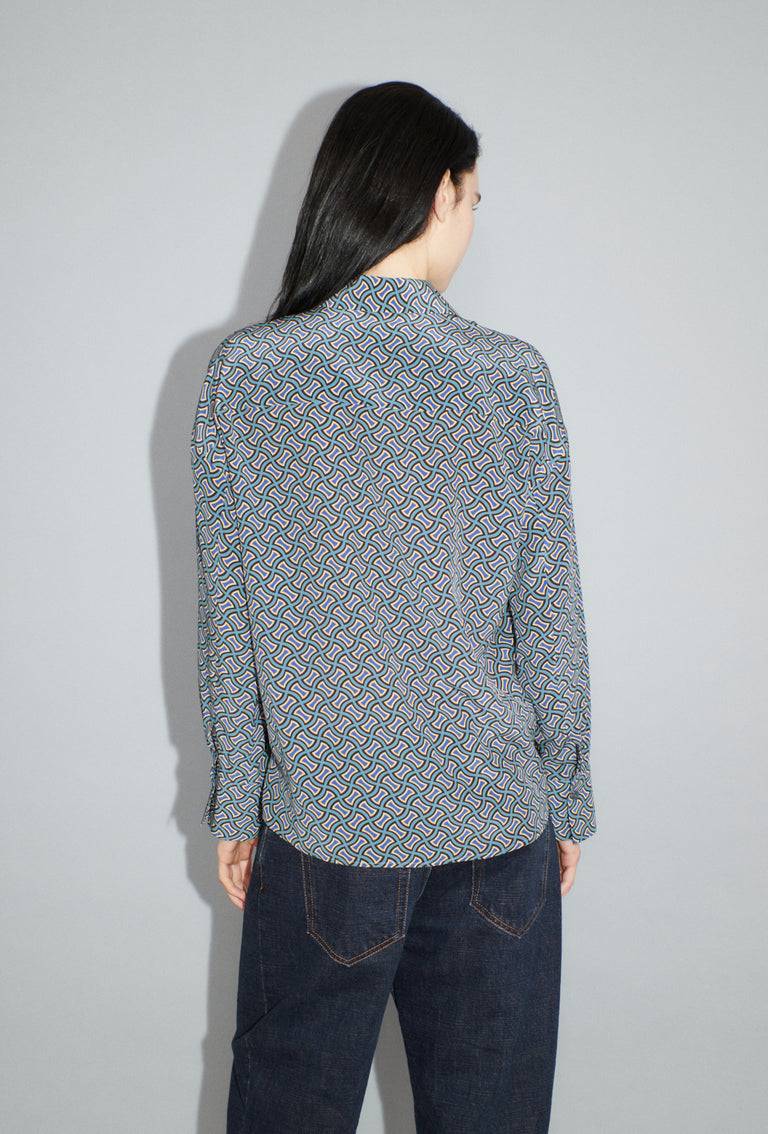 Odeeh Morphid Grid on Crepe de Chine Bluse, Lake Green Online