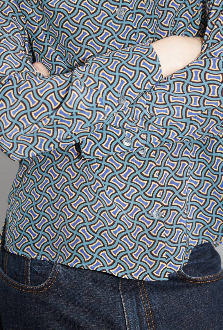 Odeeh Morphid Grid on Crepe de Chine Bluse, Lake Green Online