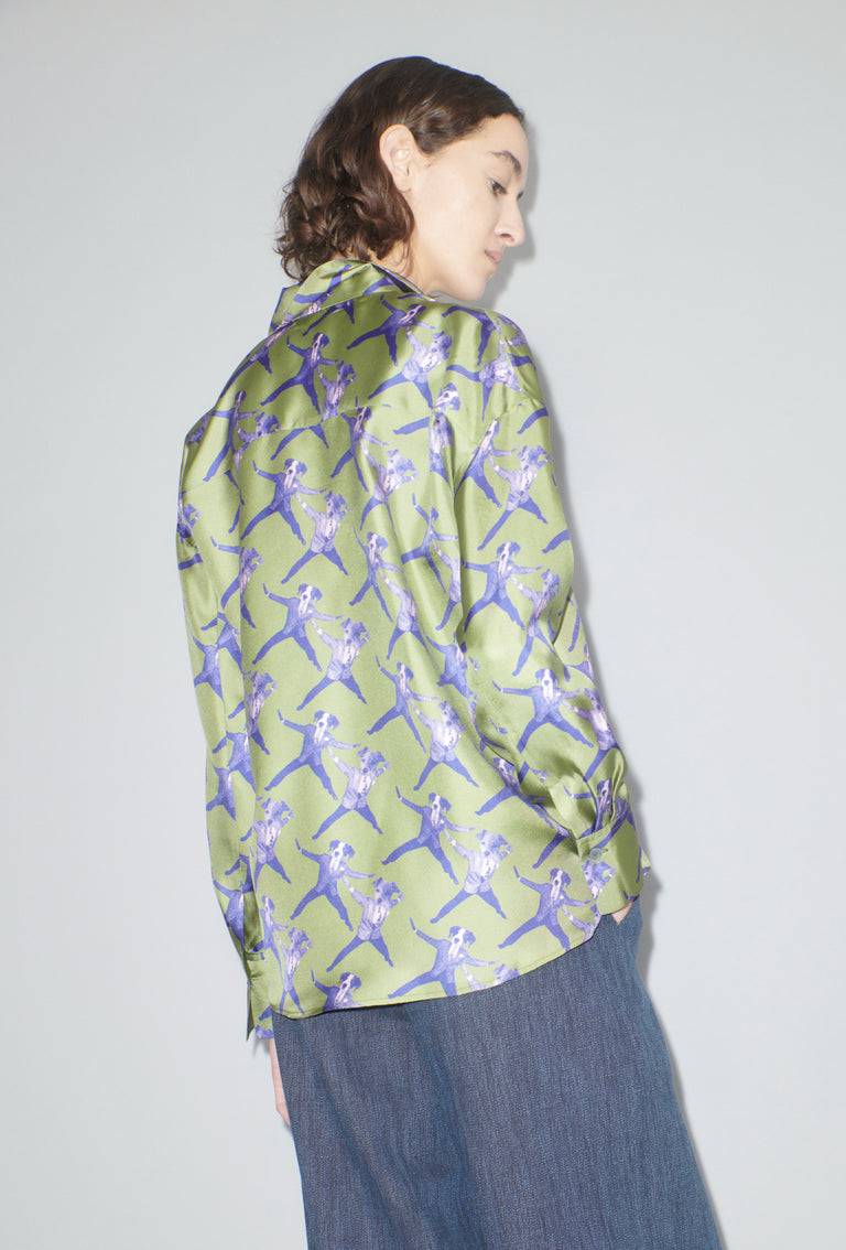 Odeeh Dancing Dogs Bluse, Green Olive Verkauf