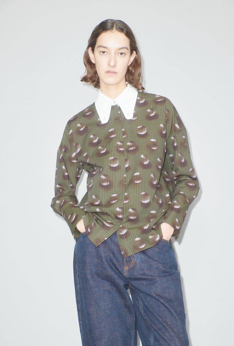 Odeeh Overprinted Stripe Bluse, Dark Olive Angebote