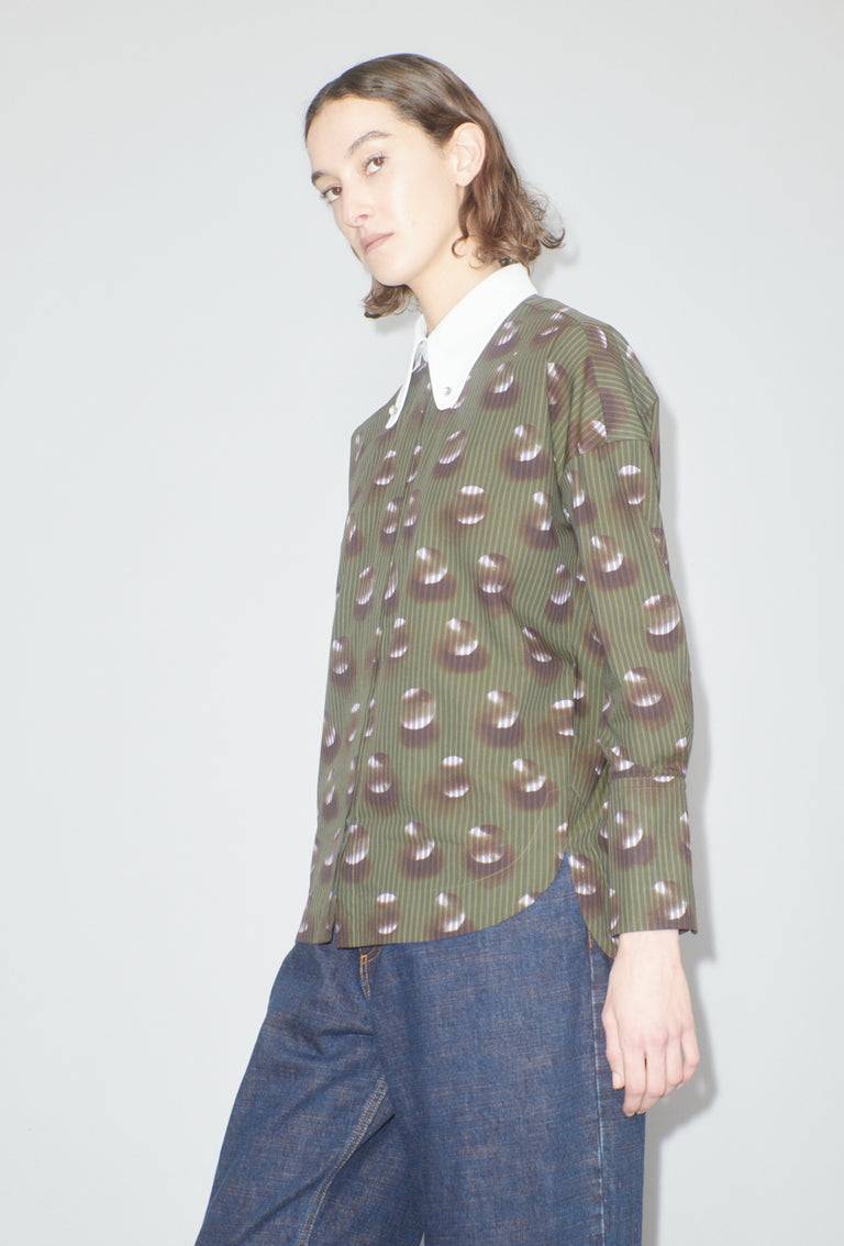 Odeeh Overprinted Stripe Bluse, Dark Olive Angebote
