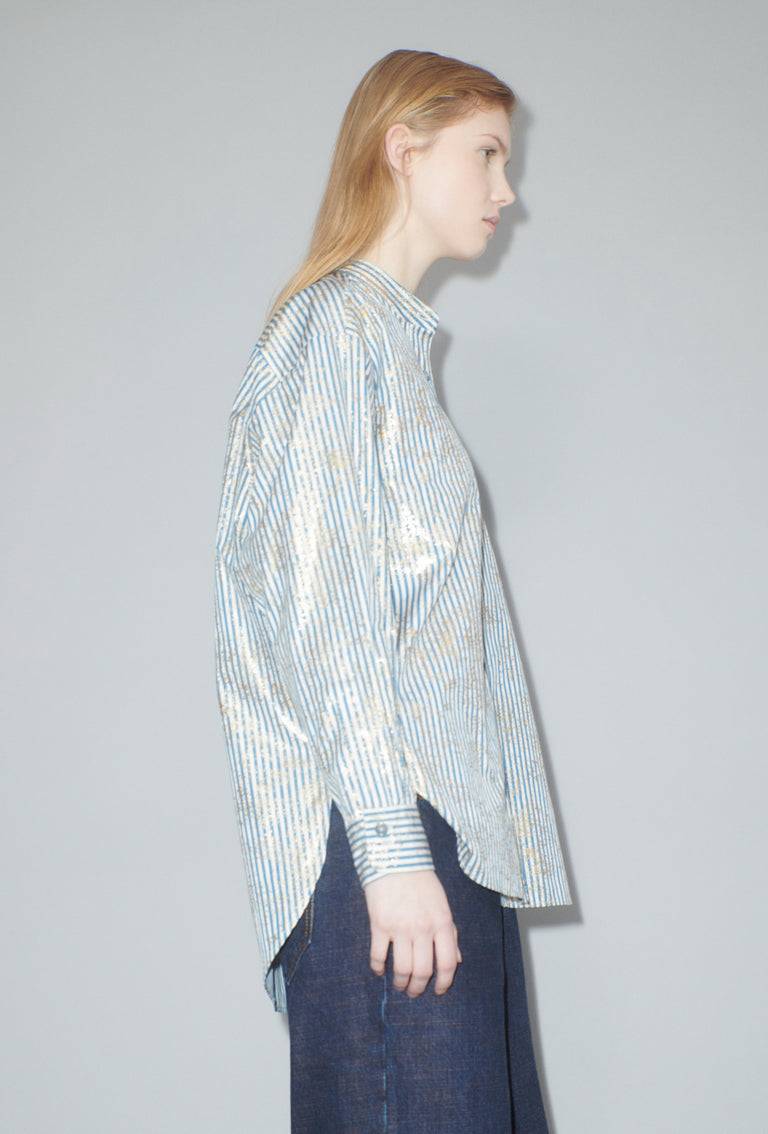 Odeeh Roman Stripe Gold Paint Bluse, Mountain Blue Blitzverkäufe