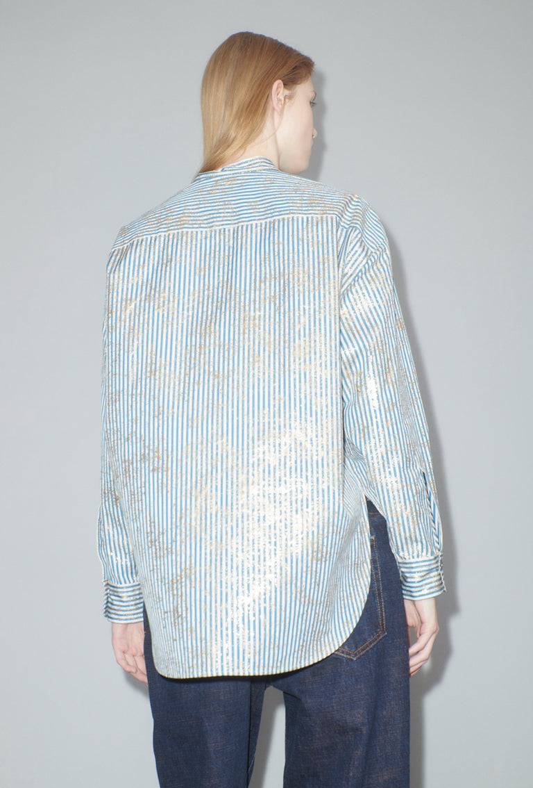 Odeeh Roman Stripe Gold Paint Bluse, Mountain Blue Blitzverkäufe