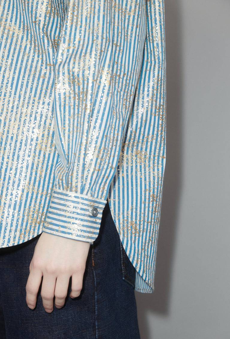 Odeeh Roman Stripe Gold Paint Bluse, Mountain Blue Blitzverkäufe