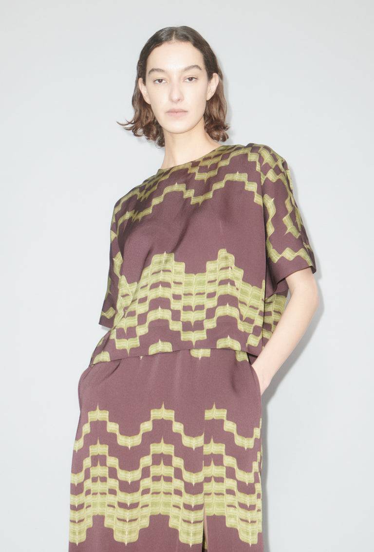 Odeeh Double Printed Degradè Bluse, Goldolive Auslauf