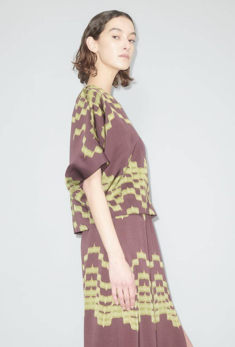 Odeeh Double Printed Degradè Bluse, Goldolive Auslauf