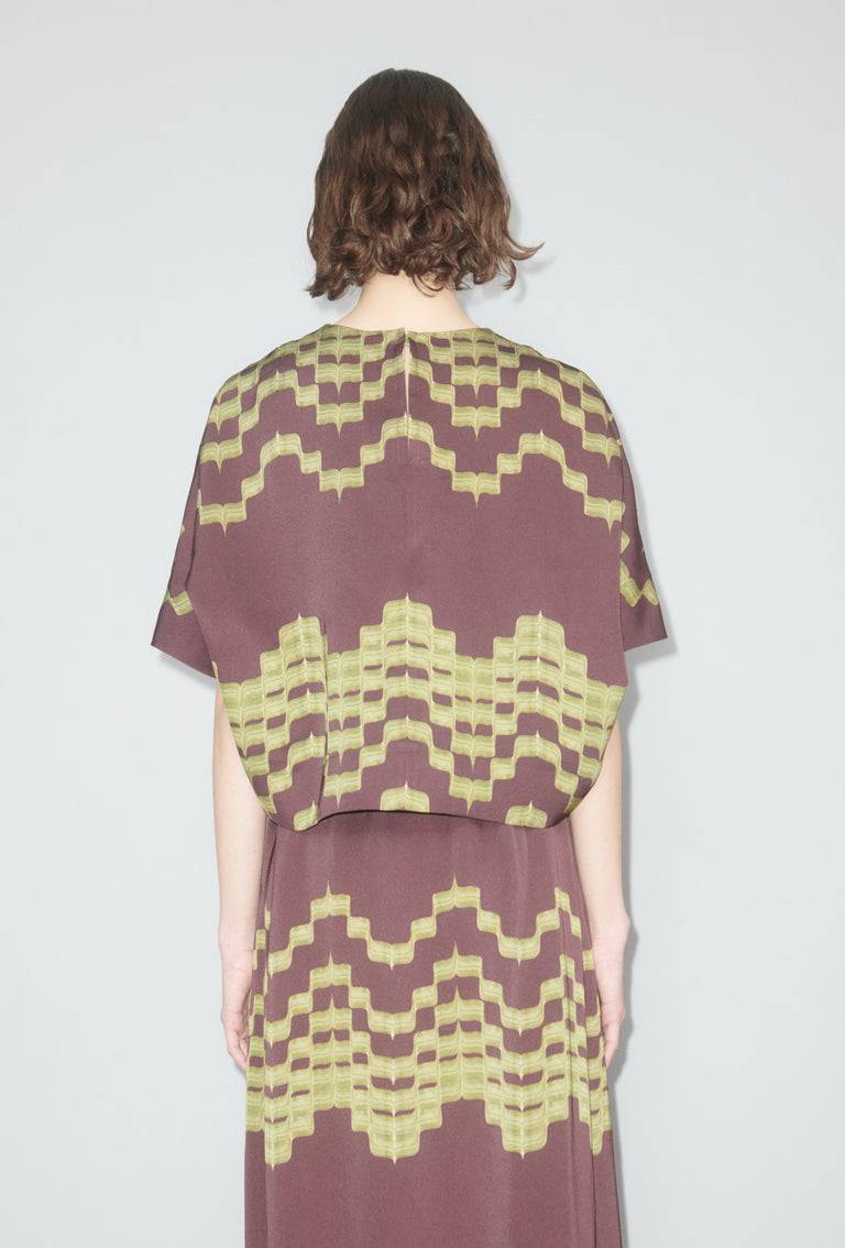Odeeh Double Printed Degradè Bluse, Goldolive Auslauf