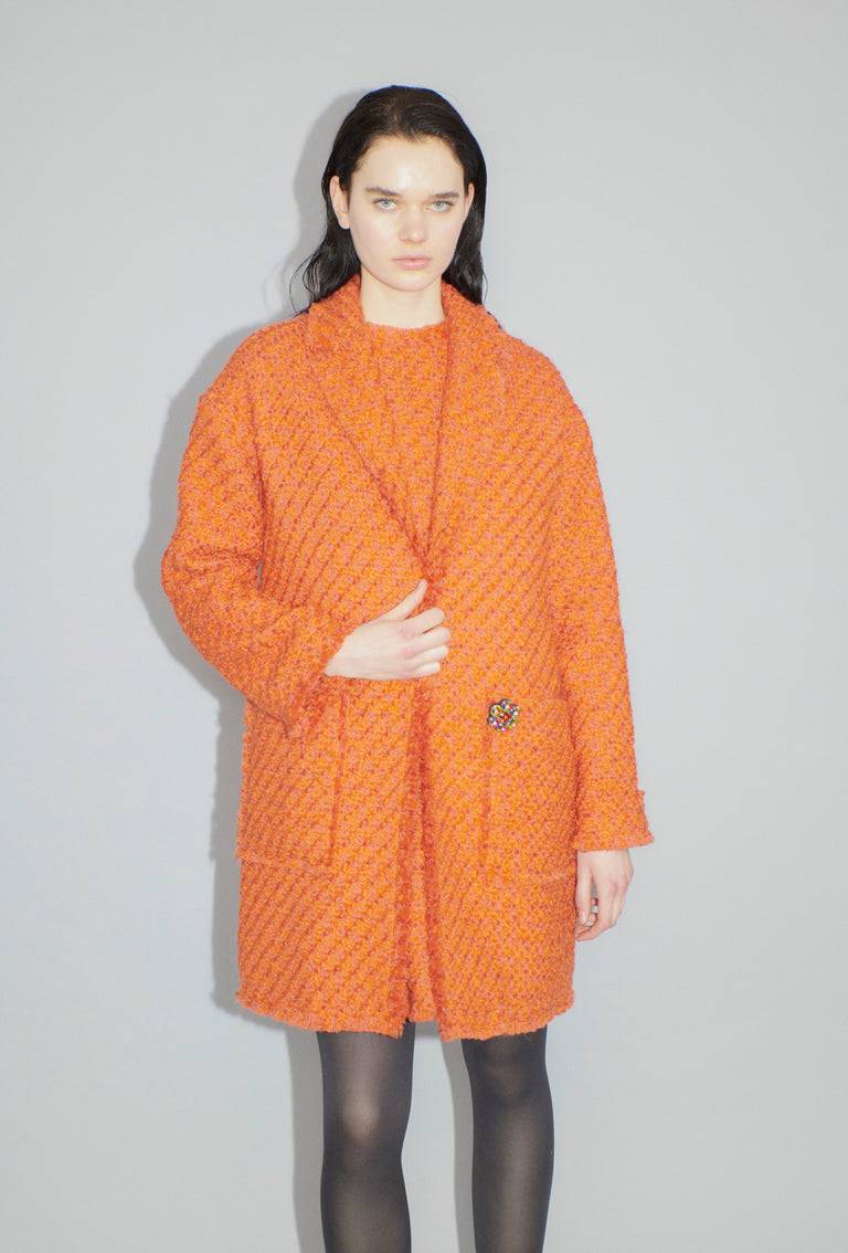 Odeeh Bouclé Tweed Kleid, Mandarin im Angebot