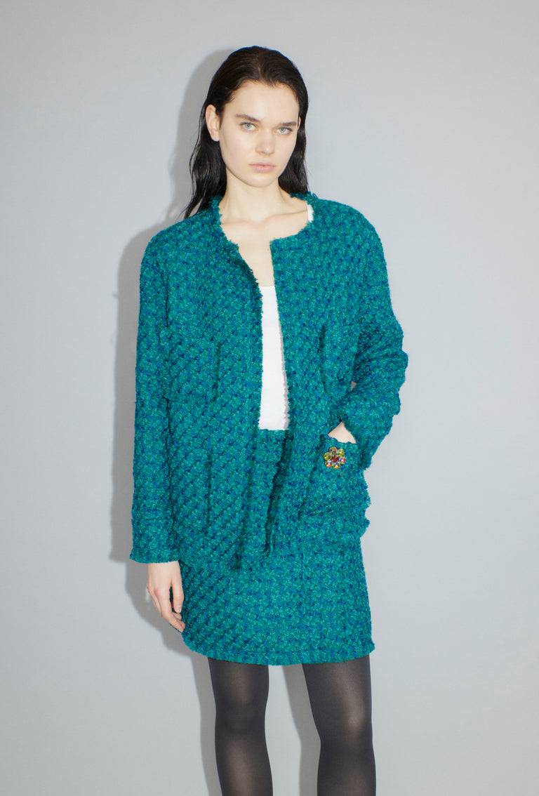 Odeeh Bouclé Tweed Rock, Dark Peacock Schlussverkauf