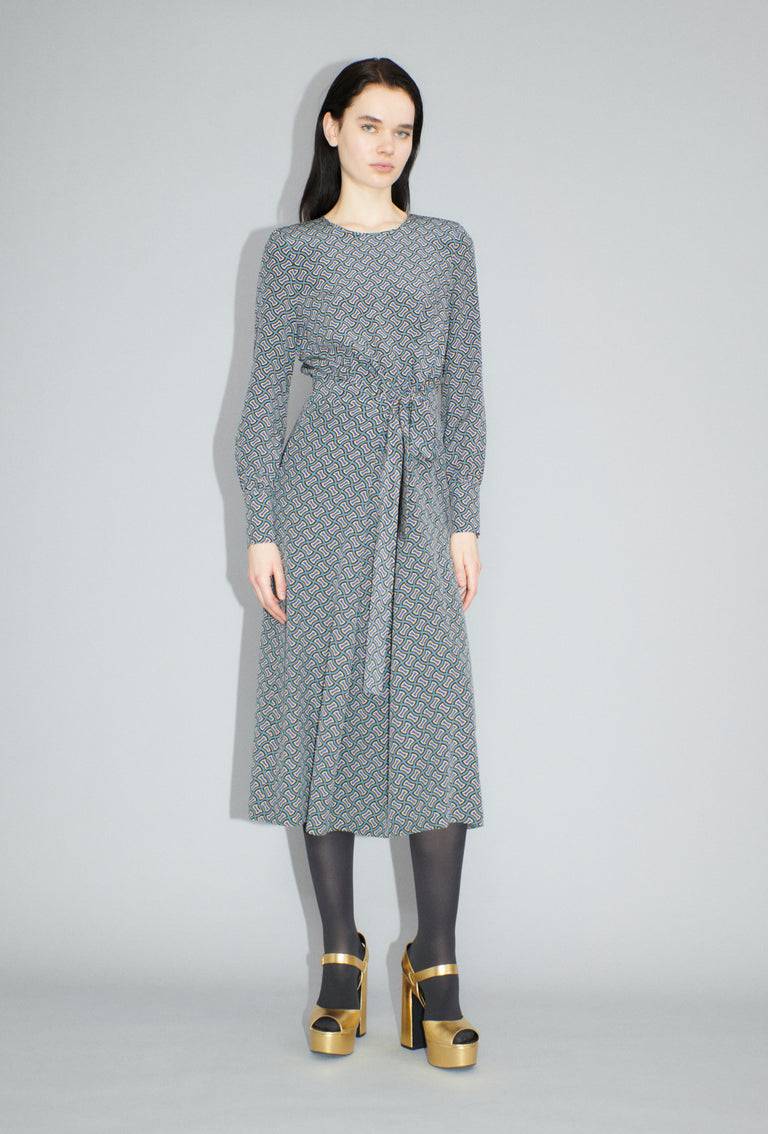 Odeeh Morphid Grid on Crepe de Chine Kleid, Lake Green Hotsell