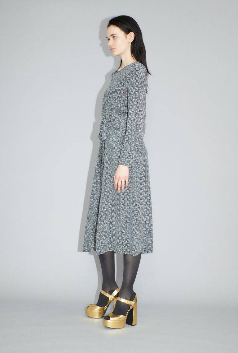 Odeeh Morphid Grid on Crepe de Chine Kleid, Lake Green Hotsell