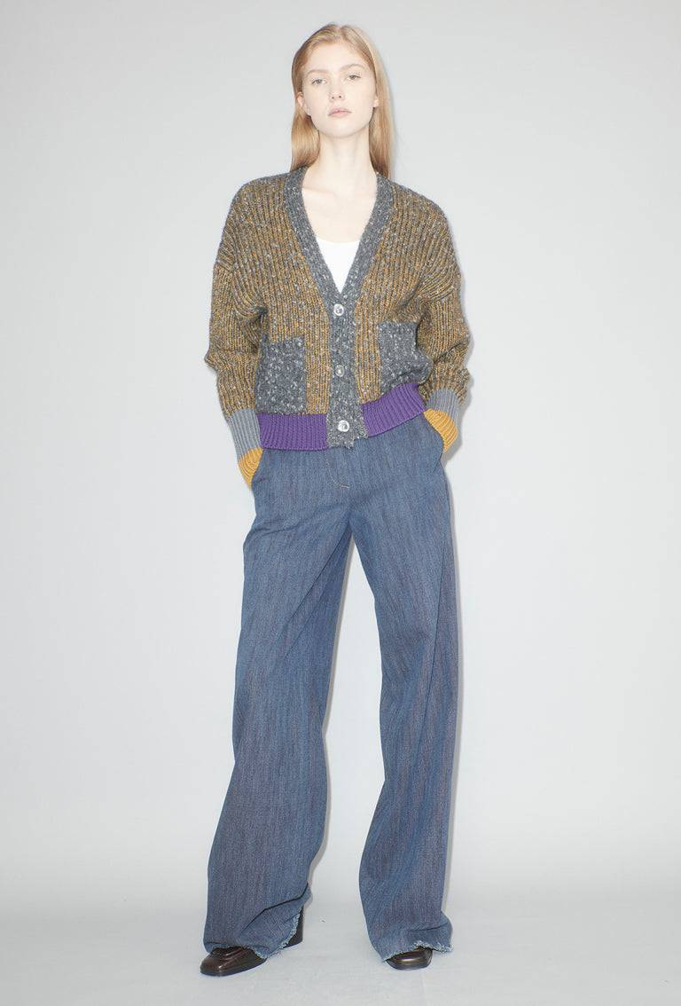 Odeeh Slub Tweed Cardigan, Olive Brown Outlet