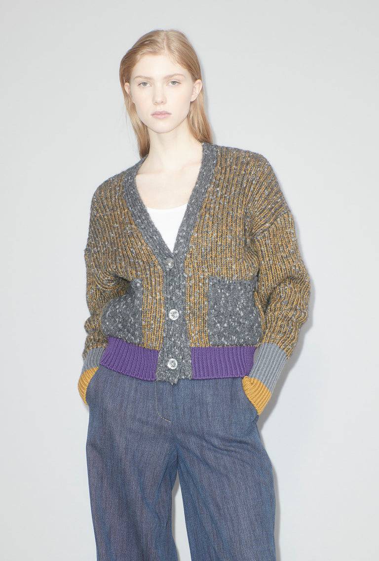 Odeeh Slub Tweed Cardigan, Olive Brown Outlet