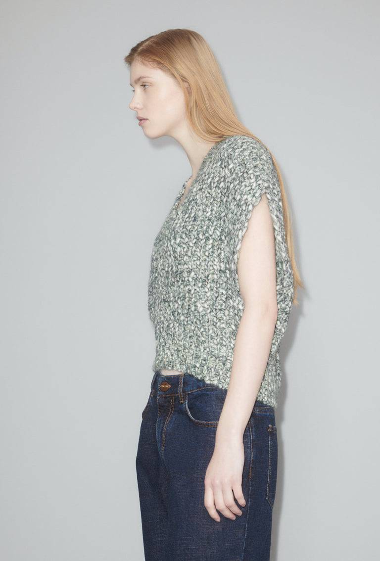 Odeeh Marbled Alpaca Wool Pullunder, Verdigris Verkauf
