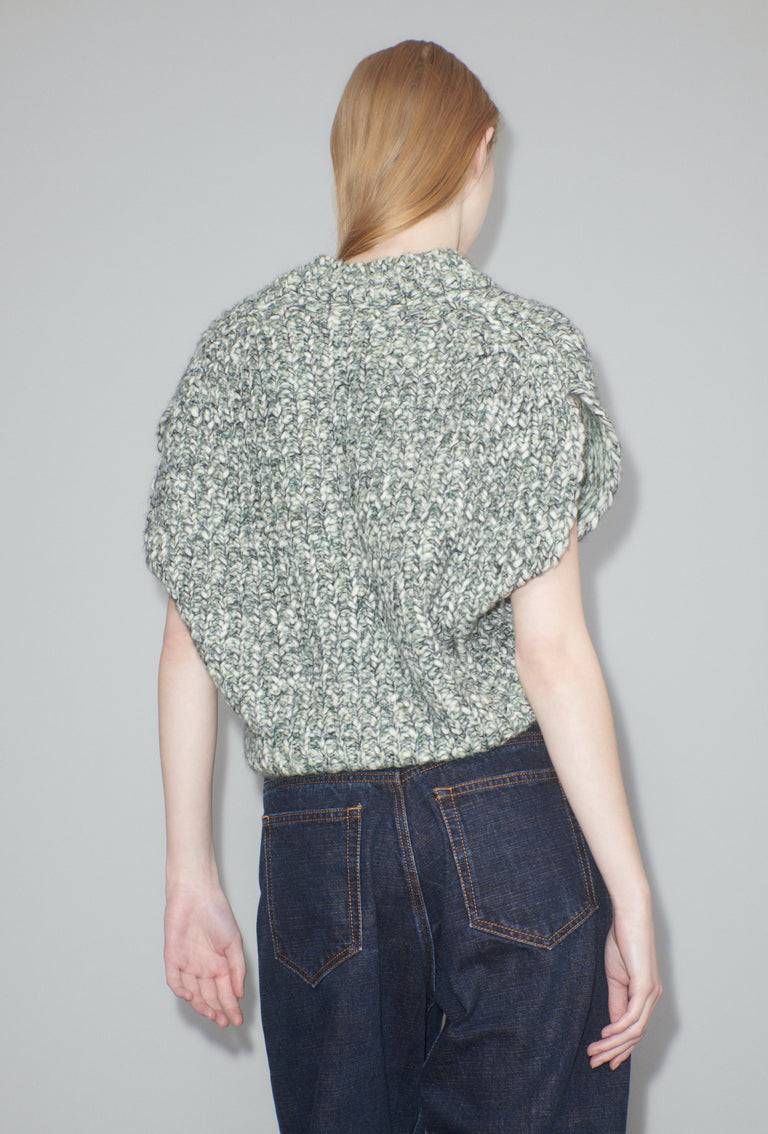 Odeeh Marbled Alpaca Wool Pullunder, Verdigris Verkauf