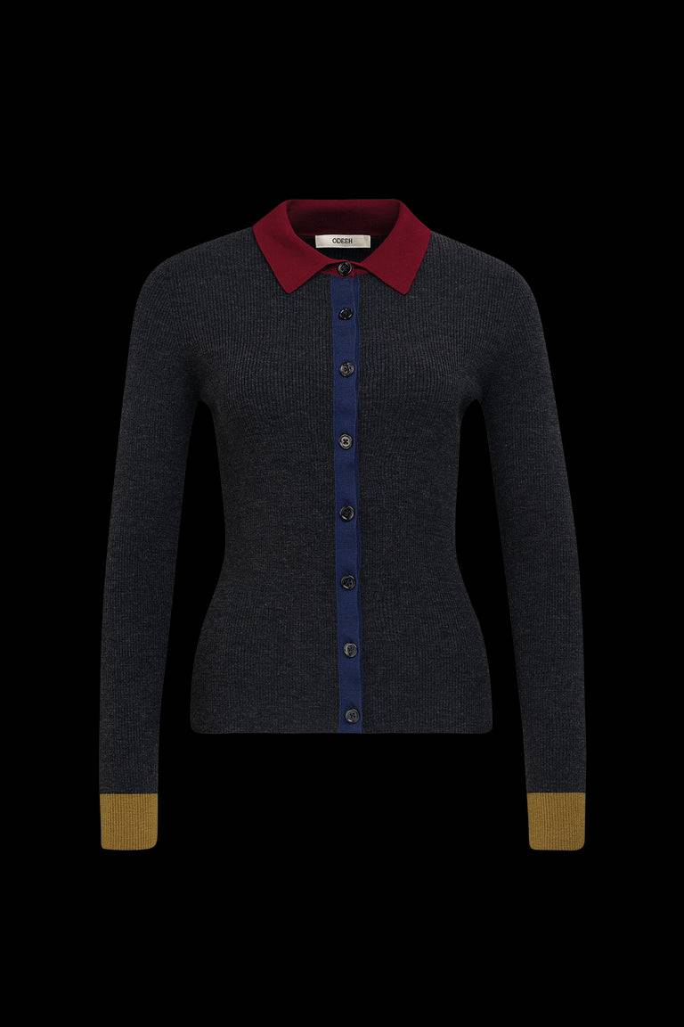 Odeeh Stretch Merino Cardigan, Charcoal Schlussverkauf