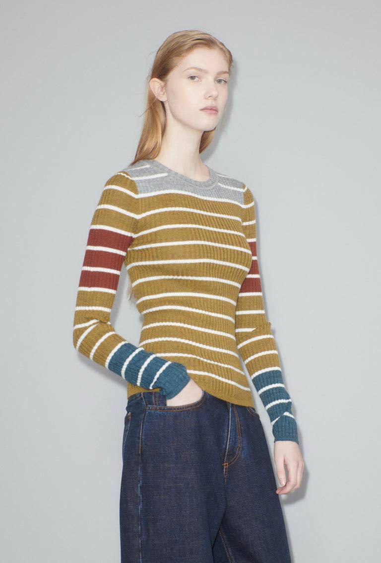 Odeeh Placed Stripe Pullover, Greengold Günstiger Verkauf
