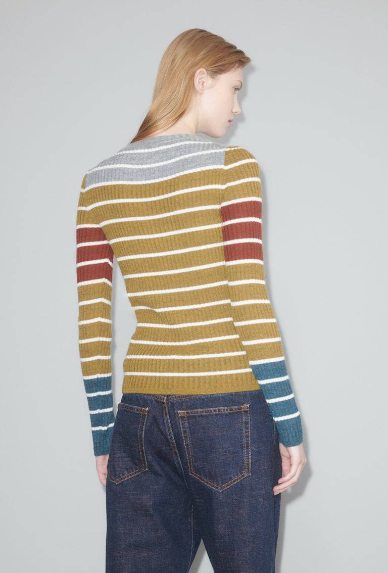 Odeeh Placed Stripe Pullover, Greengold Günstiger Verkauf