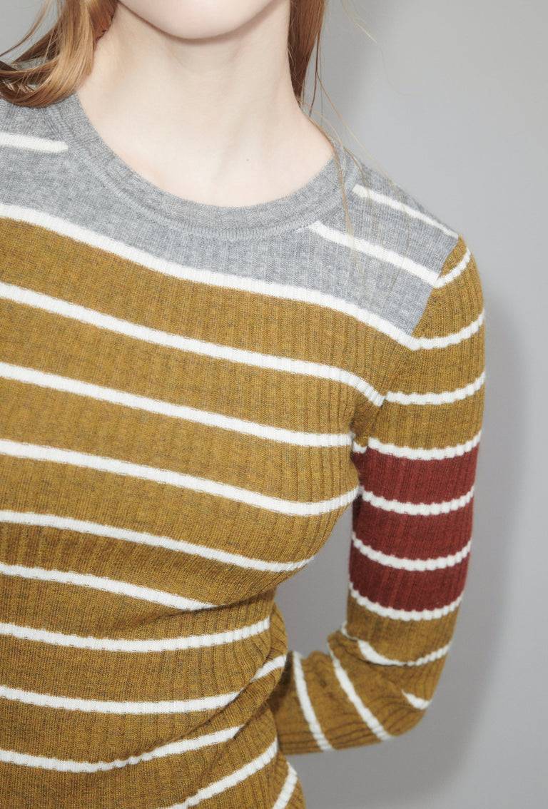 Odeeh Placed Stripe Pullover, Greengold Günstiger Verkauf