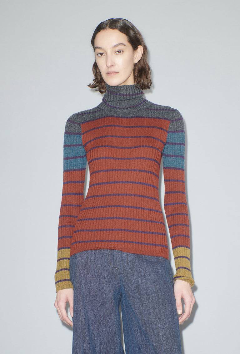 Odeeh Placed Stripe Pullover, Dark Copper Meist gekauft