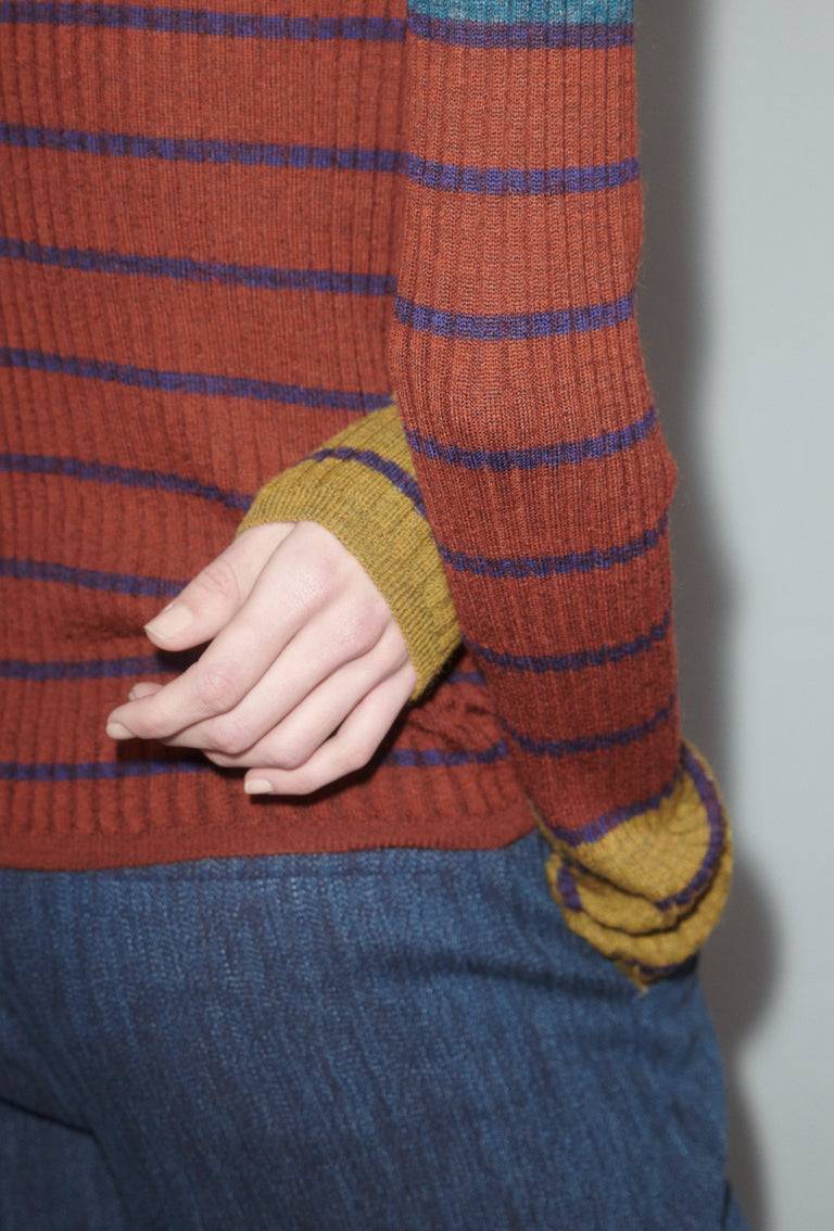 Odeeh Placed Stripe Pullover, Dark Copper Meist gekauft