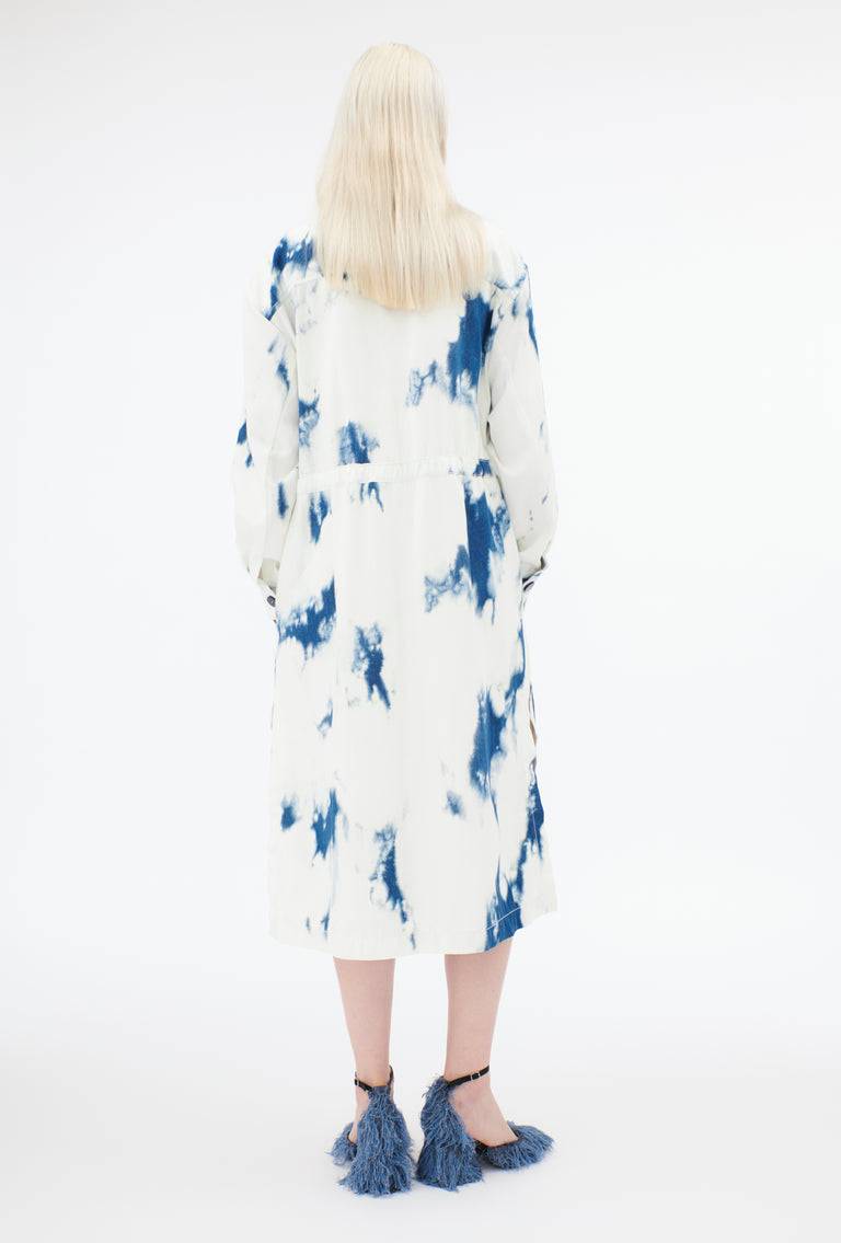 Odeeh Tie Dye Denim "Made in Italy" Mantel, Blue White im Angebot