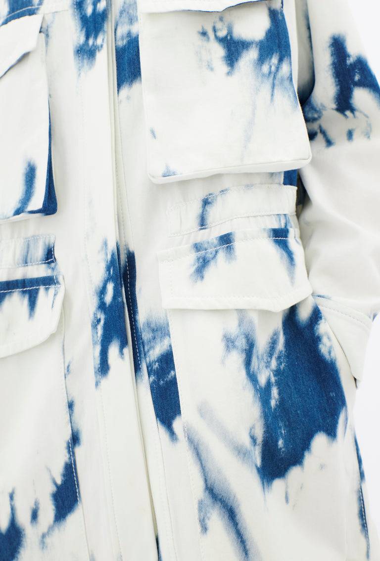 Odeeh Tie Dye Denim "Made in Italy" Mantel, Blue White im Angebot