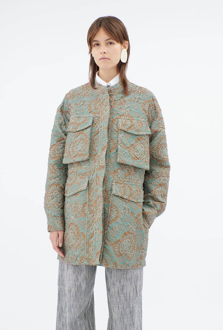 Odeeh Flower Camouflage Matelassé Jacke, Sea Green Günstiger Verkauf