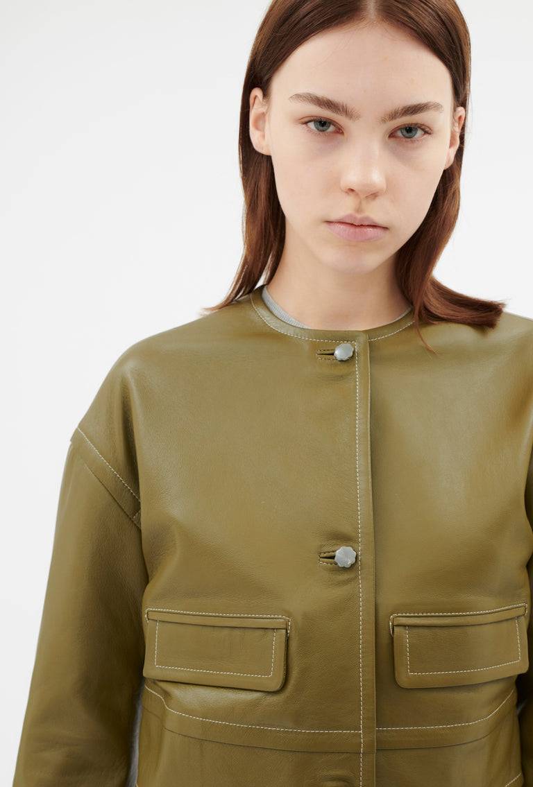 Odeeh Lamb Nappa Wet Look Jacke, Goldolive Fabrikverkauf