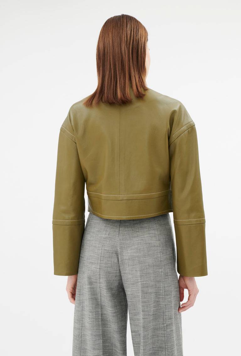 Odeeh Lamb Nappa Wet Look Jacke, Goldolive Fabrikverkauf