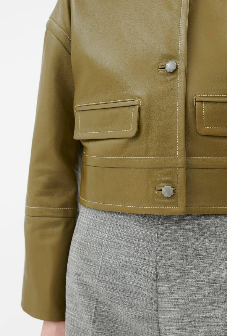 Odeeh Lamb Nappa Wet Look Jacke, Goldolive Fabrikverkauf