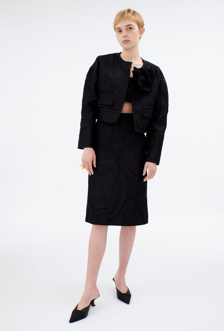 Odeeh Crinkled Duchesse Jacke, Jet Black Meist gekauft
