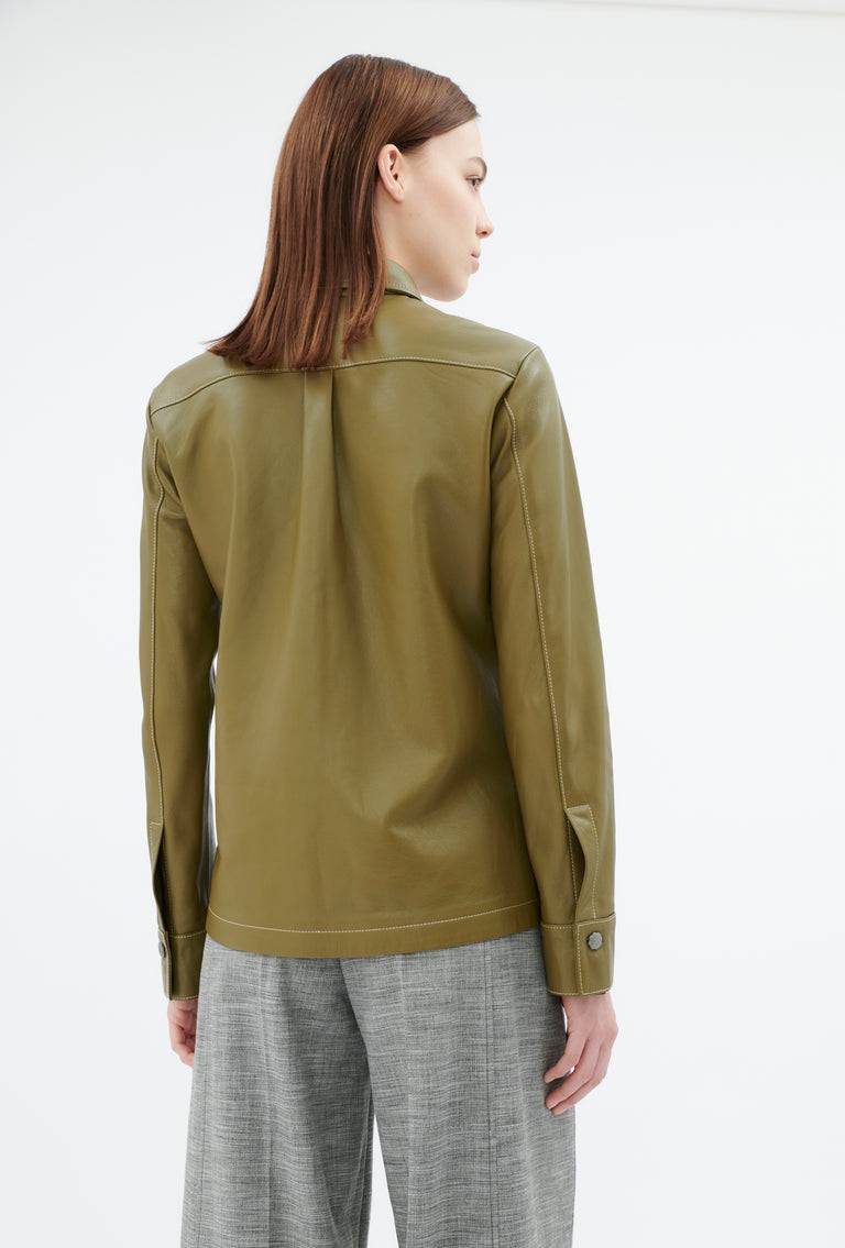 Odeeh Lamb Nappa Wet Look Bluse, Goldolive Blitzverkäufe