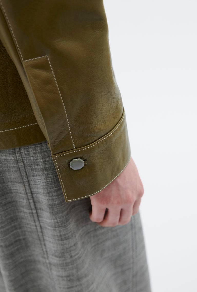 Odeeh Lamb Nappa Wet Look Bluse, Goldolive Blitzverkäufe