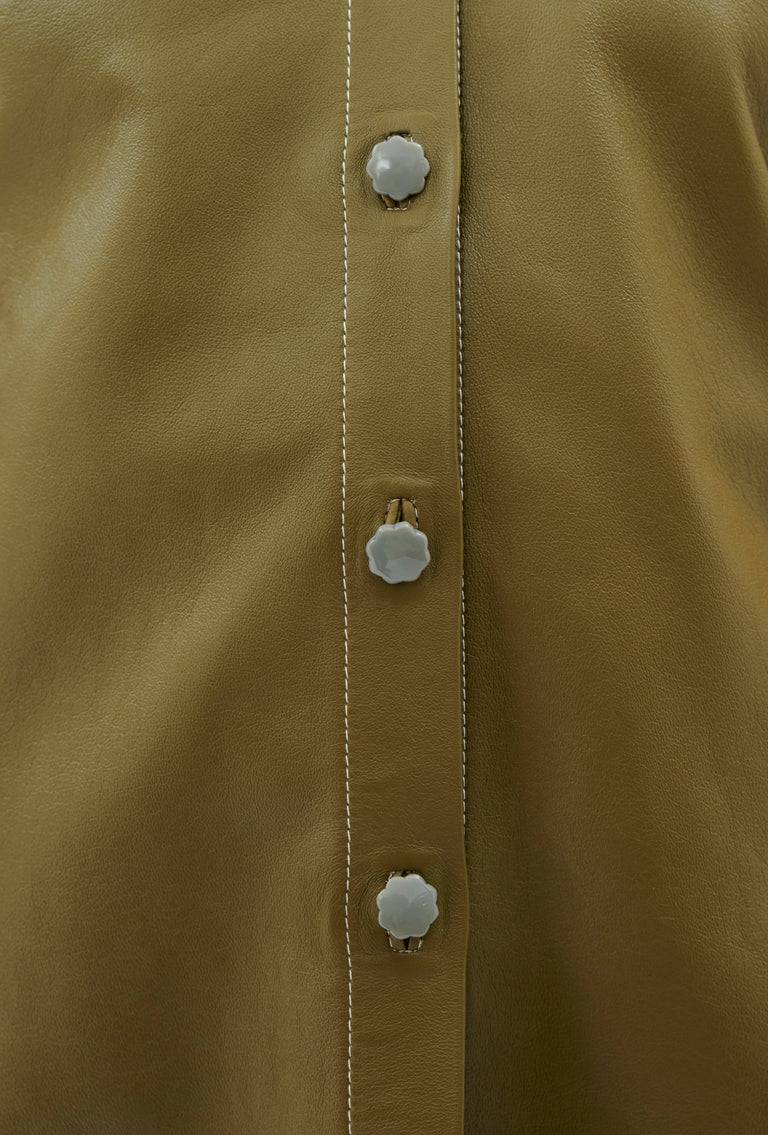 Odeeh Lamb Nappa Wet Look Bluse, Goldolive Blitzverkäufe