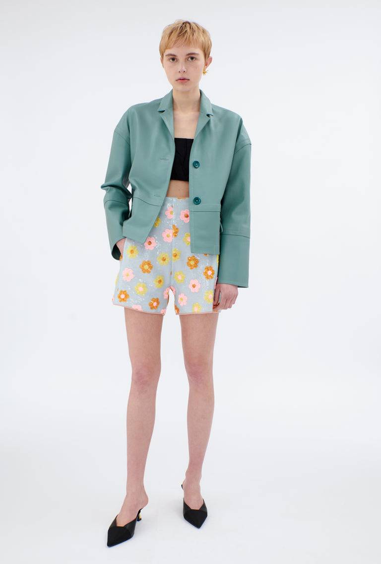 Odeeh Lamb Nappa Wet Look Jacke, Lake Green Verkauf