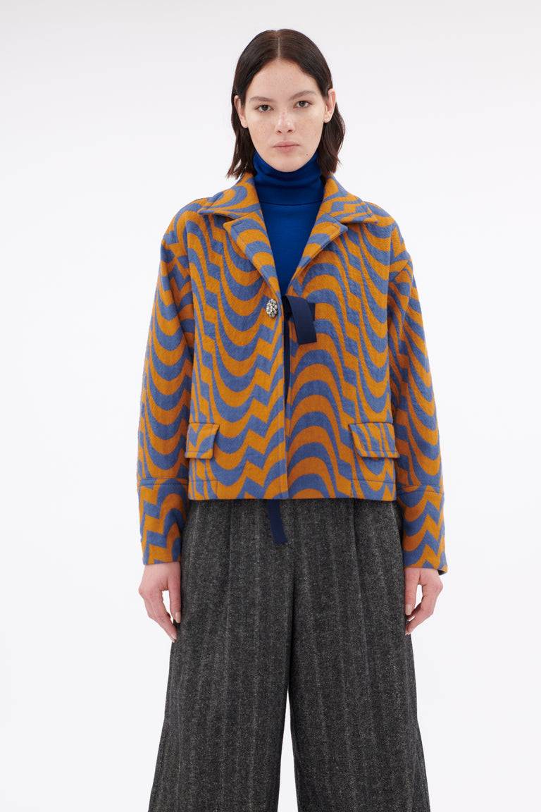 Odeeh Abstract Waves Jacke, Dark Cobalt im Angebot