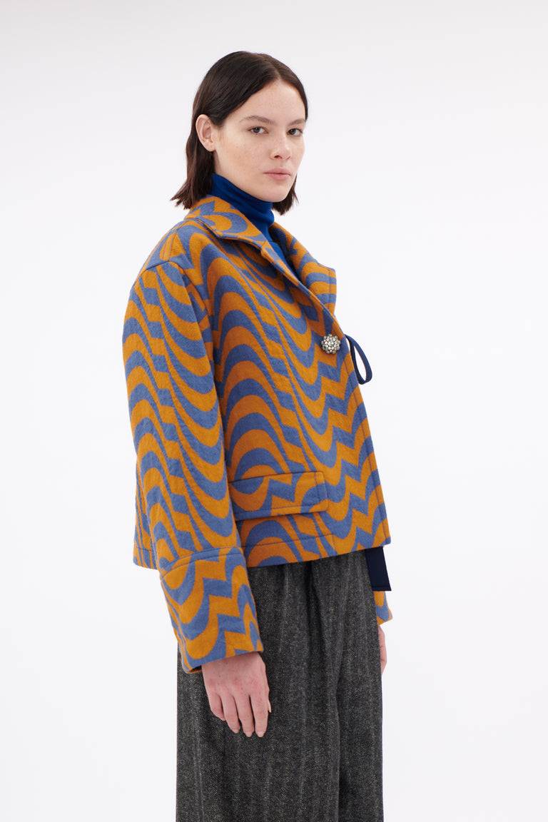 Odeeh Abstract Waves Jacke, Dark Cobalt im Angebot