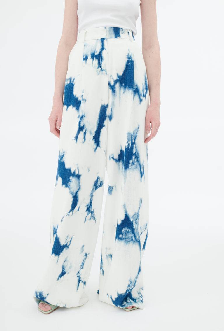 Odeeh Tie Dye Denim "Made in Italy" Hose, Blue White Schlussverkauf