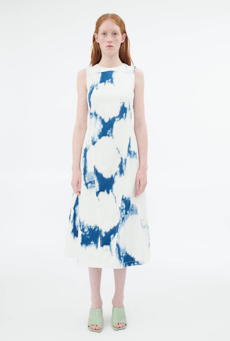 Odeeh Tie Dye Denim "Made in Italy" Kleid, Blue White Günstiger Verkauf