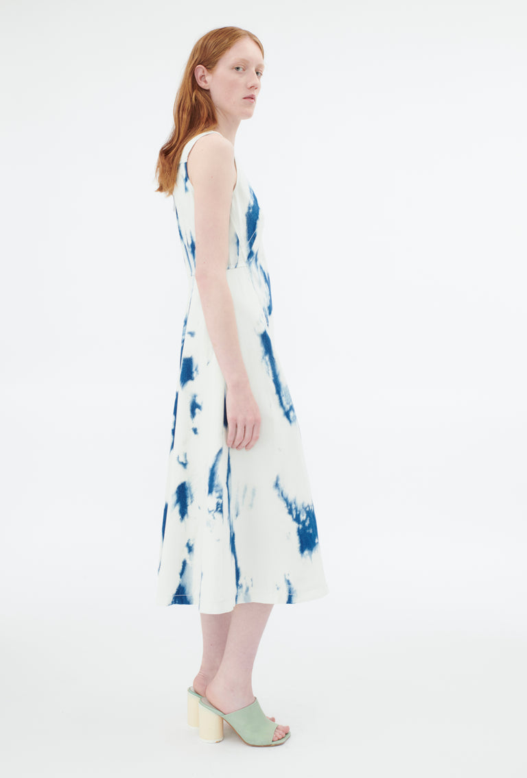 Odeeh Tie Dye Denim "Made in Italy" Kleid, Blue White Günstiger Verkauf