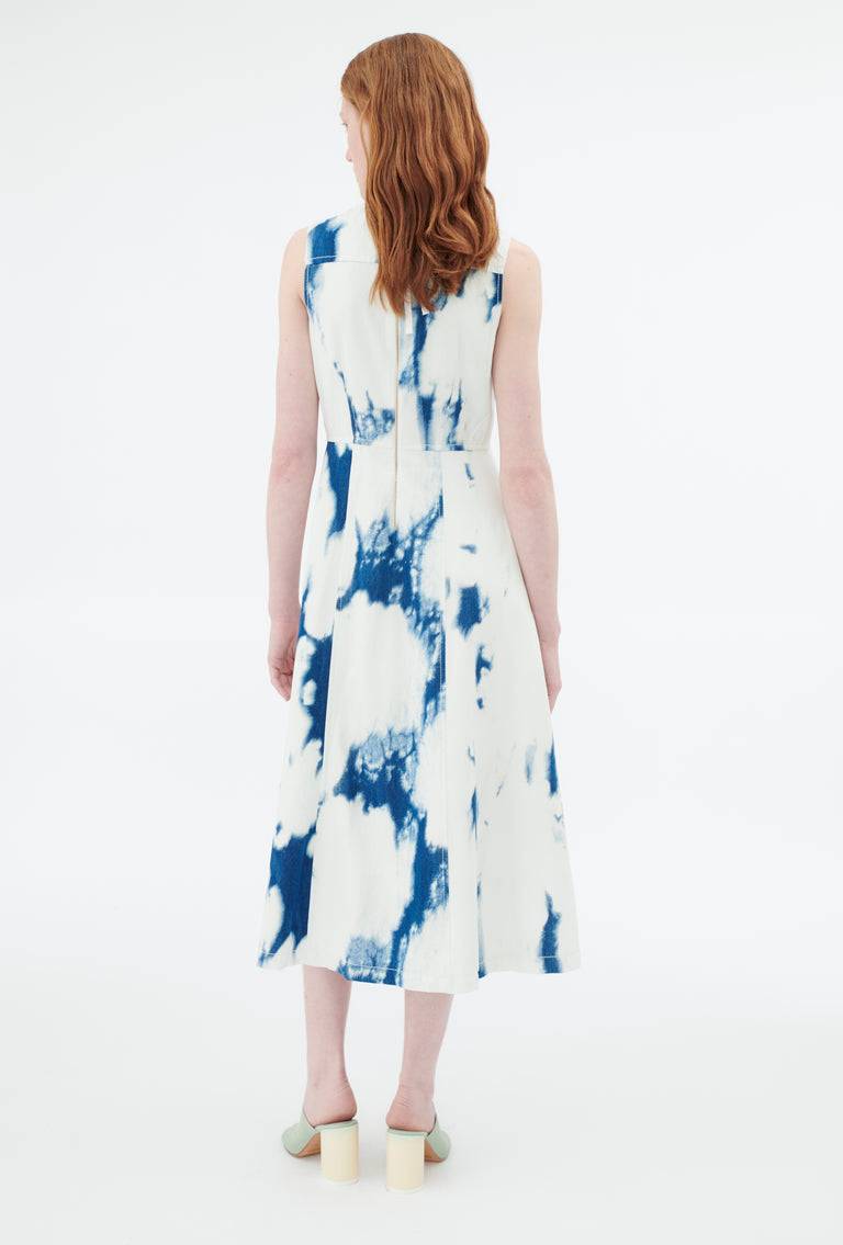 Odeeh Tie Dye Denim "Made in Italy" Kleid, Blue White Günstiger Verkauf
