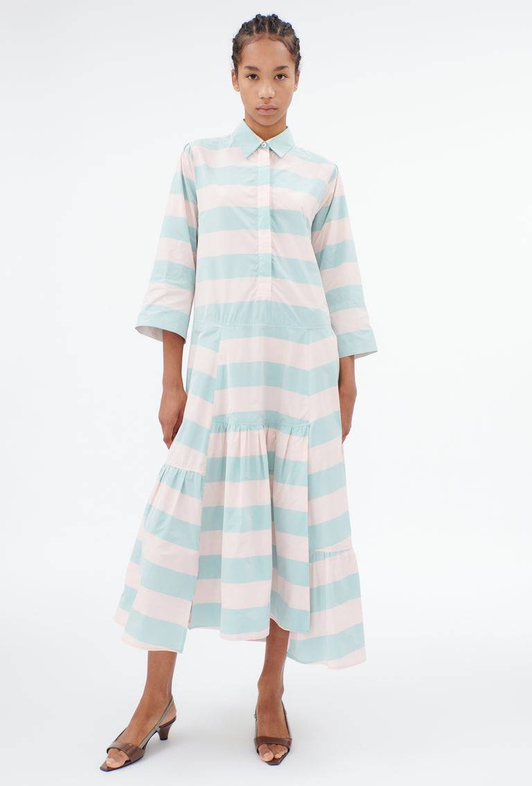Odeeh Taffeta Block Stripe Kleid, Sorbet Fabrikverkauf