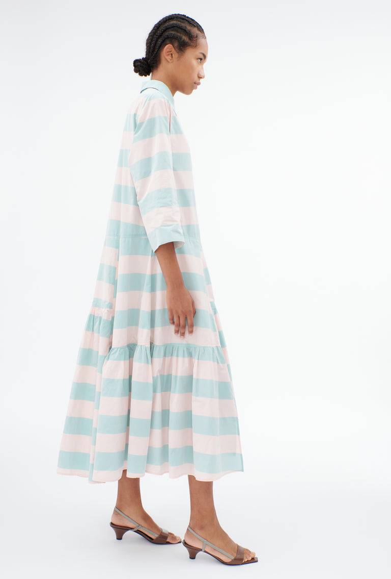 Odeeh Taffeta Block Stripe Kleid, Sorbet Fabrikverkauf