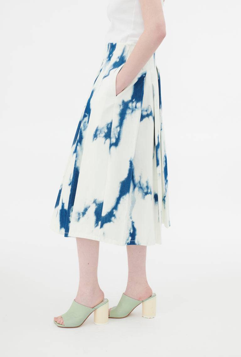 Odeeh Tie Dye Denim "Made in Italy" Rock, Blue White Blitzverkäufe