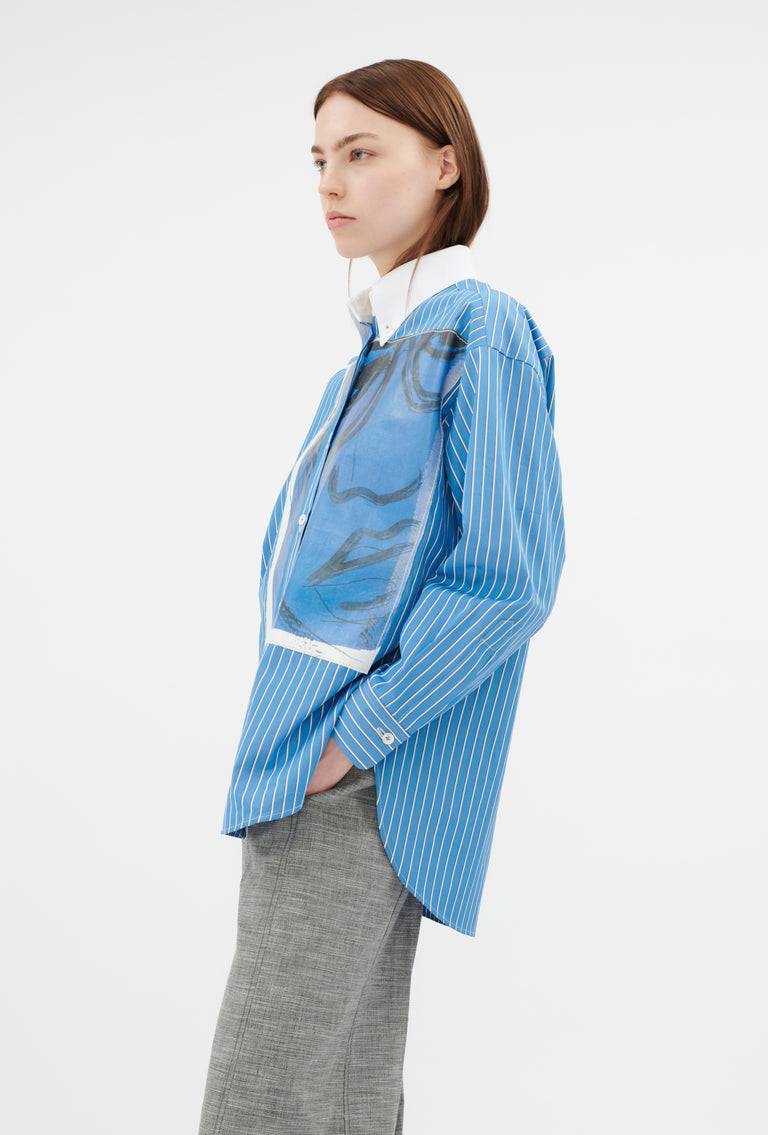 Odeeh Men's Stripe Bluse, Capri Blue Hotsell