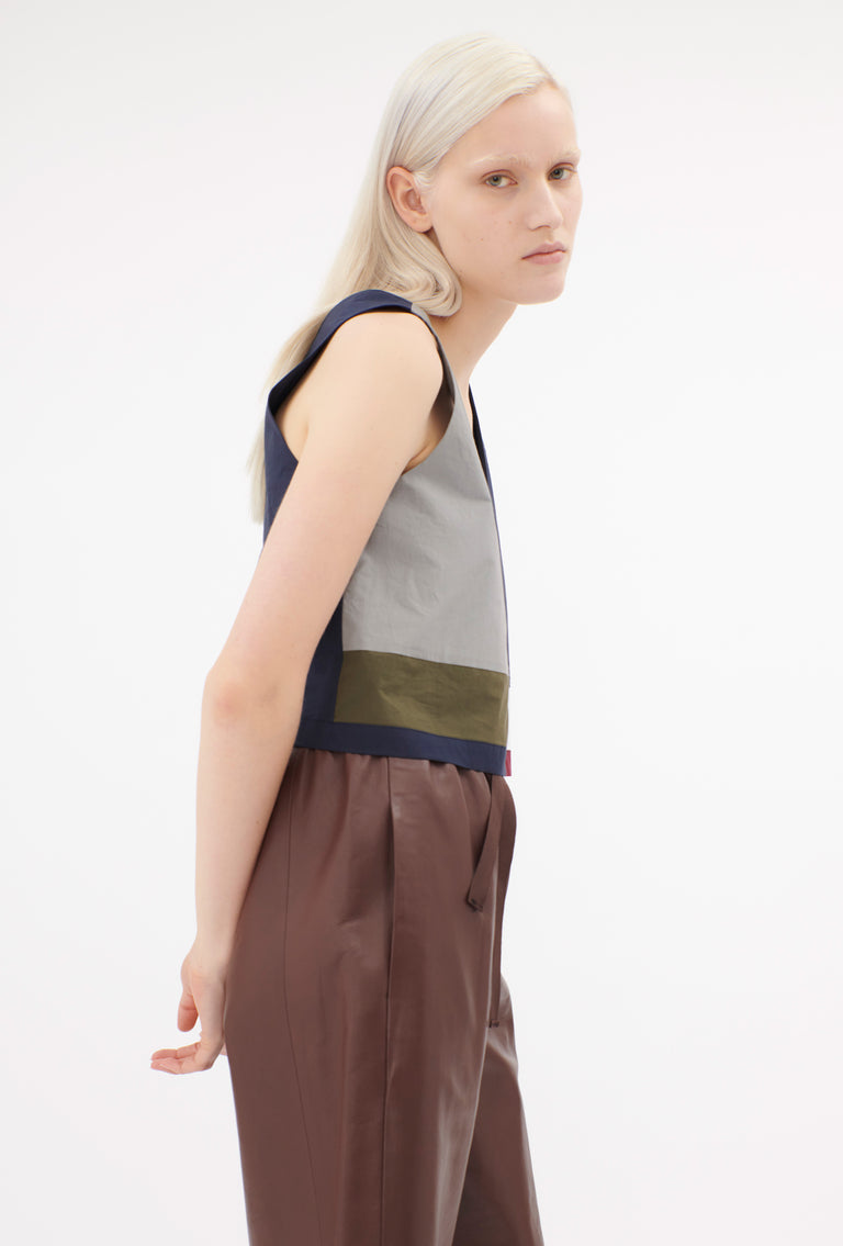 Odeeh Cotton Popeline Top, Navy Fabrikverkauf