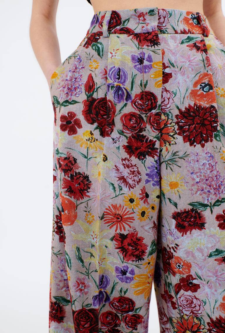 Odeeh Impressionist Flowers Cotton Denim Hose, Foggy Blue Schlussverkauf